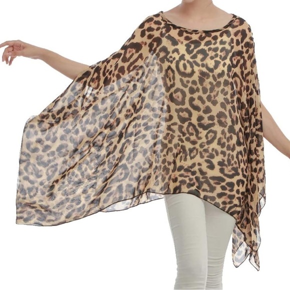 Tops - Leopard Print sheer Poncho batwing Y2K caftan top size 2-10